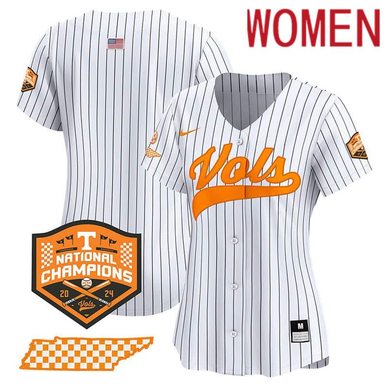 Women Tennessee Volunteers Blank White Stripe 2024 Nike Champions Vapor Premier Limited NCAA Jersey->women nfl jersey->Women Jersey